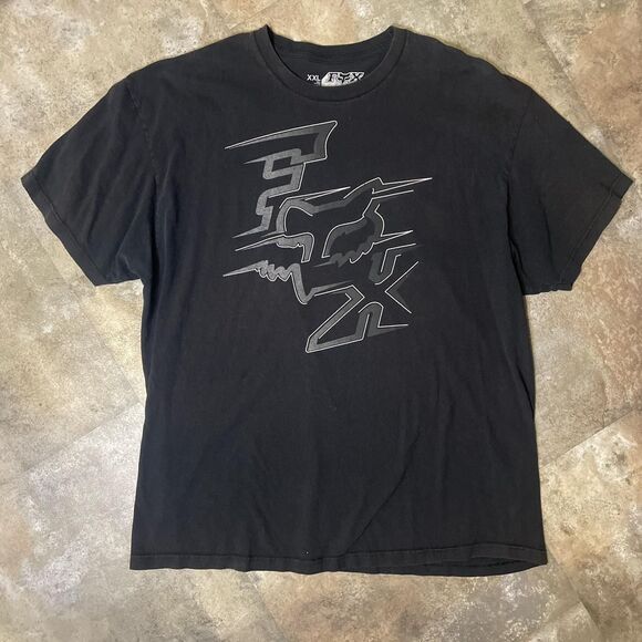 fox racing y2k early 2000s 2xl front and back logo black and grey graphic tee - Picture 1 of 7